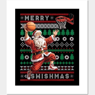 Merry Swishmas Santa - Ugly Christmas Basketball - Xmas Sports Posters and Art